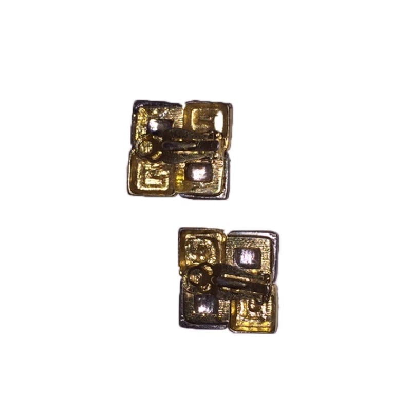 Vintage Signed Givenchy Two Tone Monogram Square Clip On Earring - 4