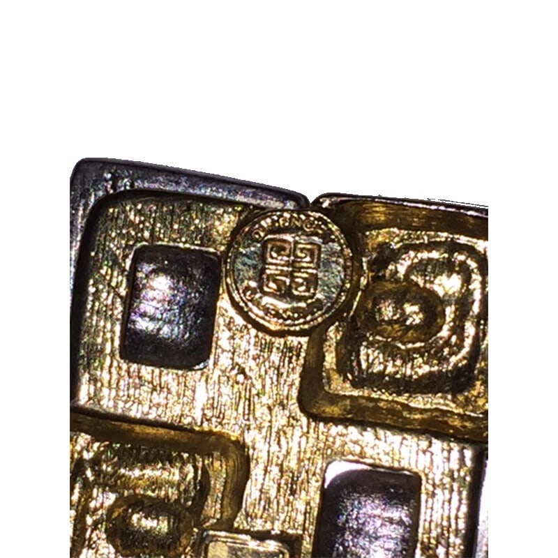 Vintage Signed Givenchy Two Tone Monogram Square Clip On Earring - 5