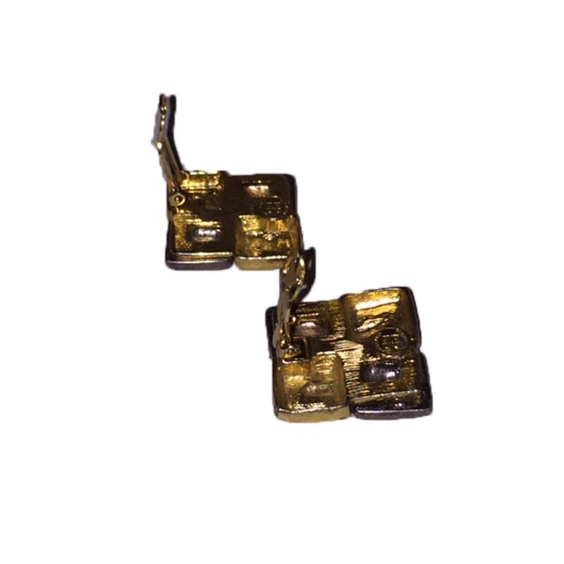 Vintage Signed Givenchy Two Tone Monogram Square Clip On Earring - 6