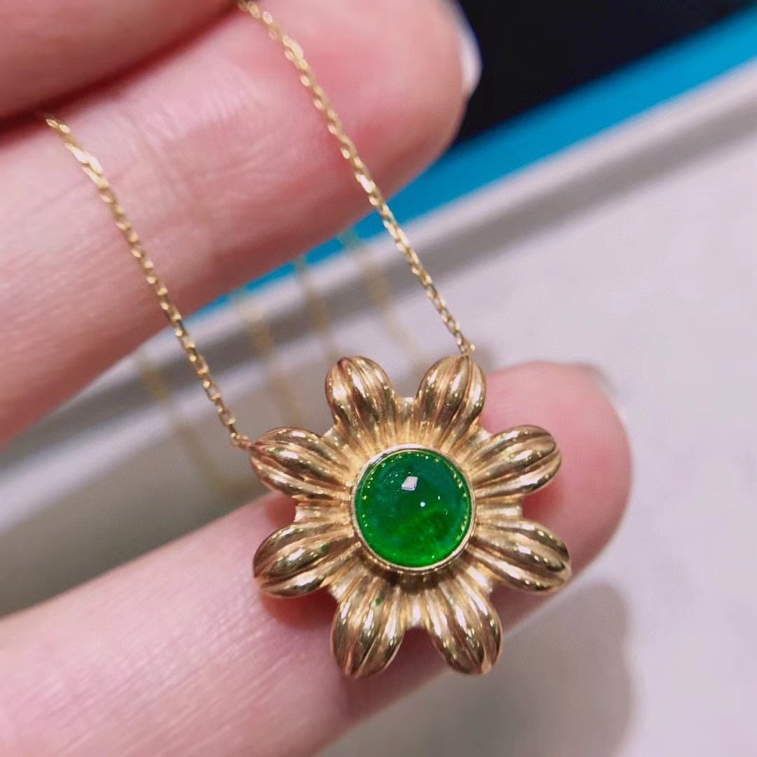 14K GOLD 1.25 CT VIVID GREEN NATURAL EMERALD NECKLACE - 3