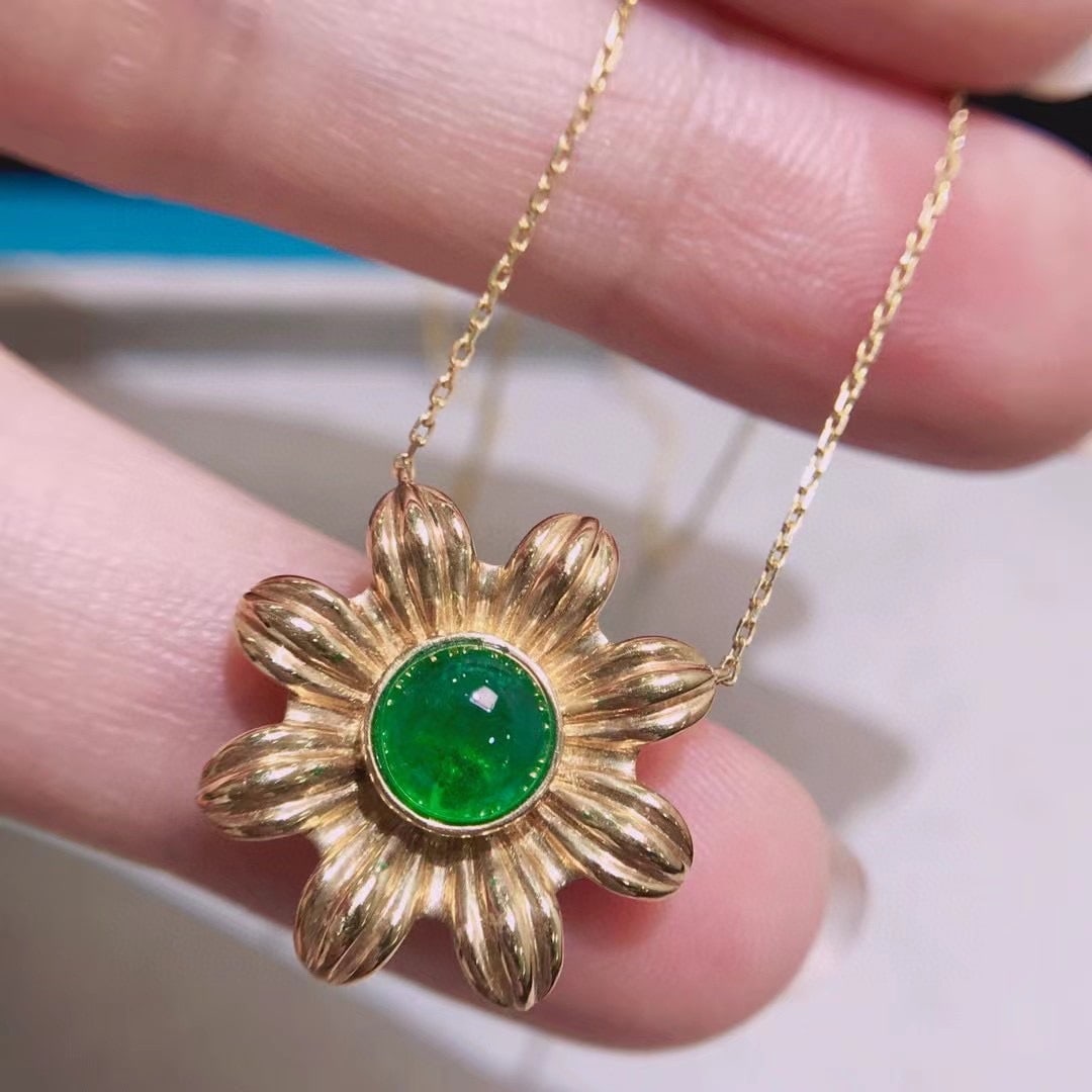 14K GOLD 1.25 CT VIVID GREEN NATURAL EMERALD NECKLACE - 4