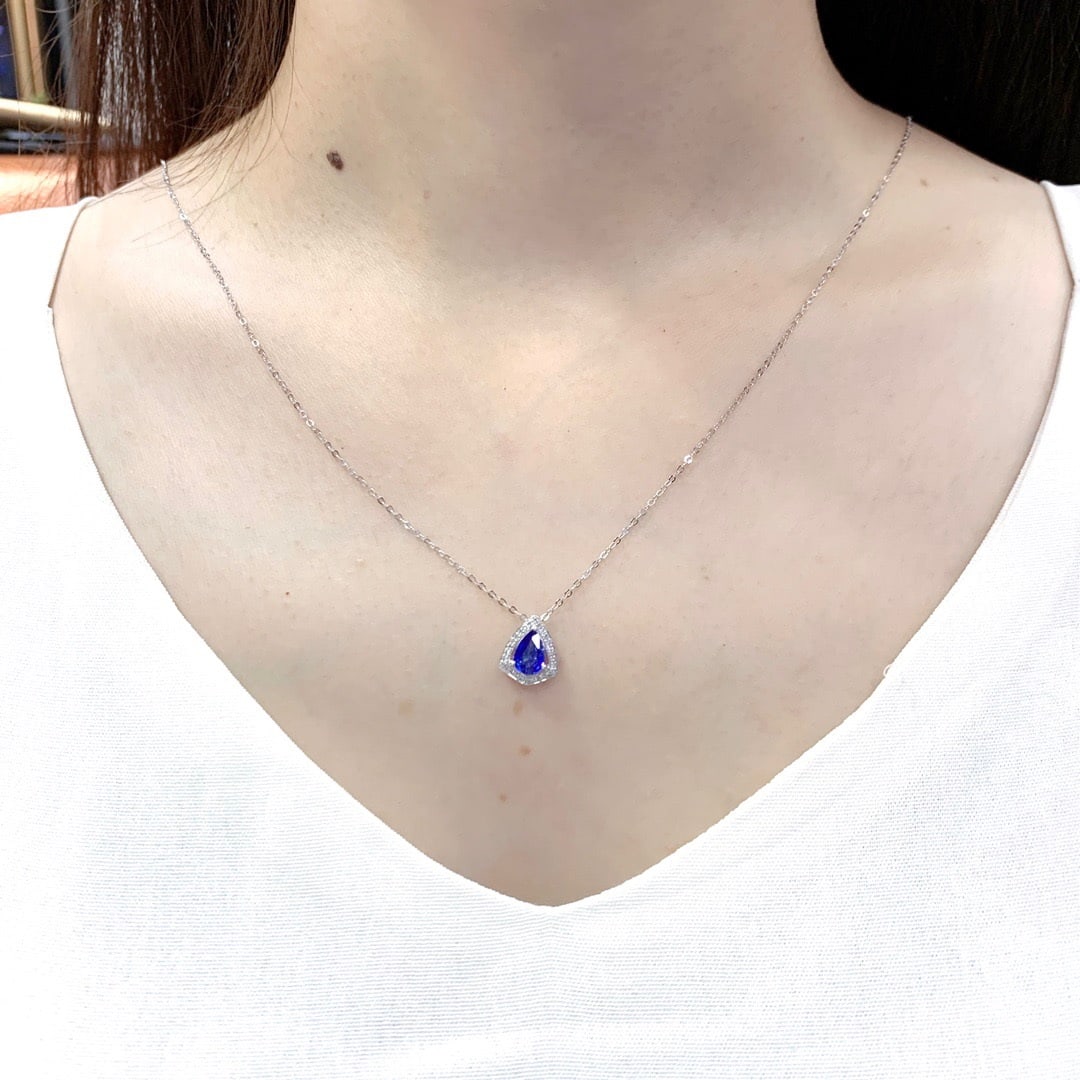 14K GOLD 0.96 CTW NATURAL SAPPHIRE and DIAMOND NECKLACE - 4