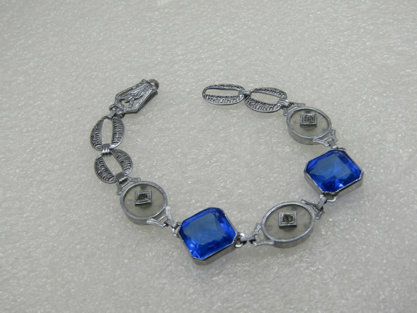 Rhodium Plated Camphor and Glass Art Deco Bracelet, 7" - 2