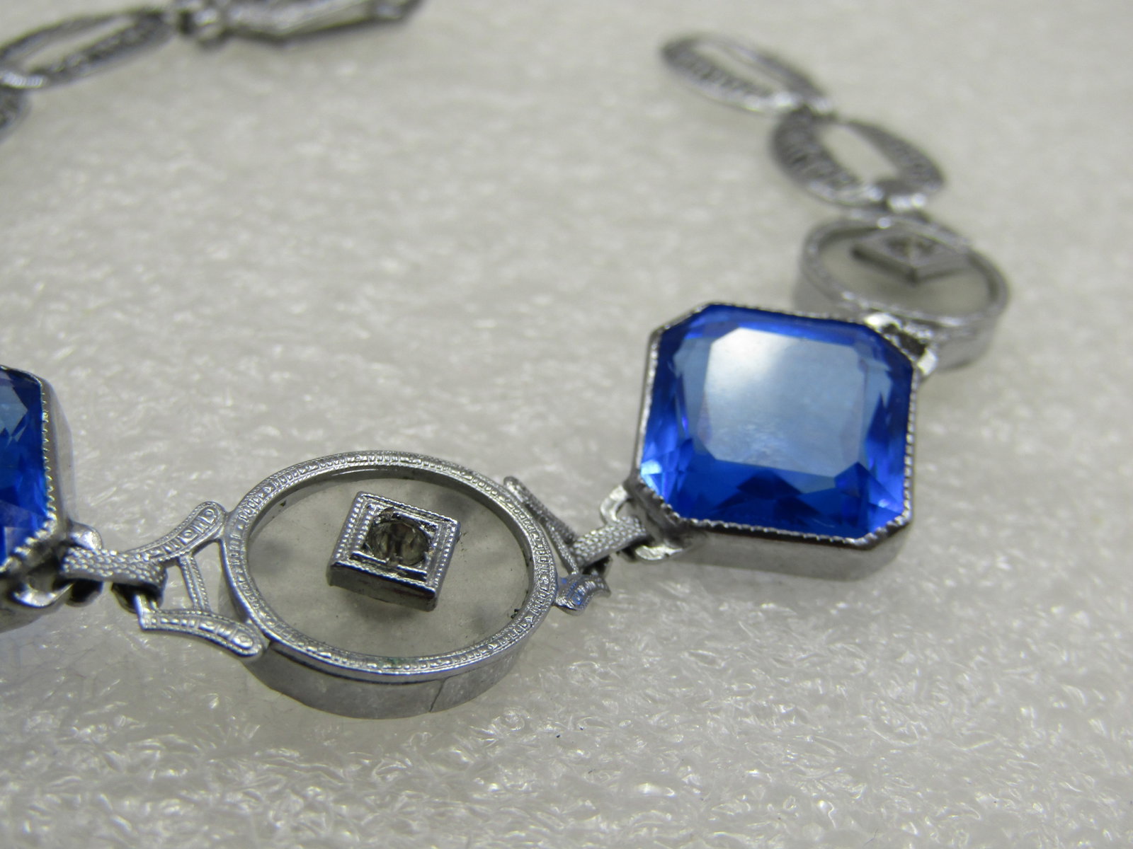 Rhodium Plated Camphor and Glass Art Deco Bracelet, 7" - 3