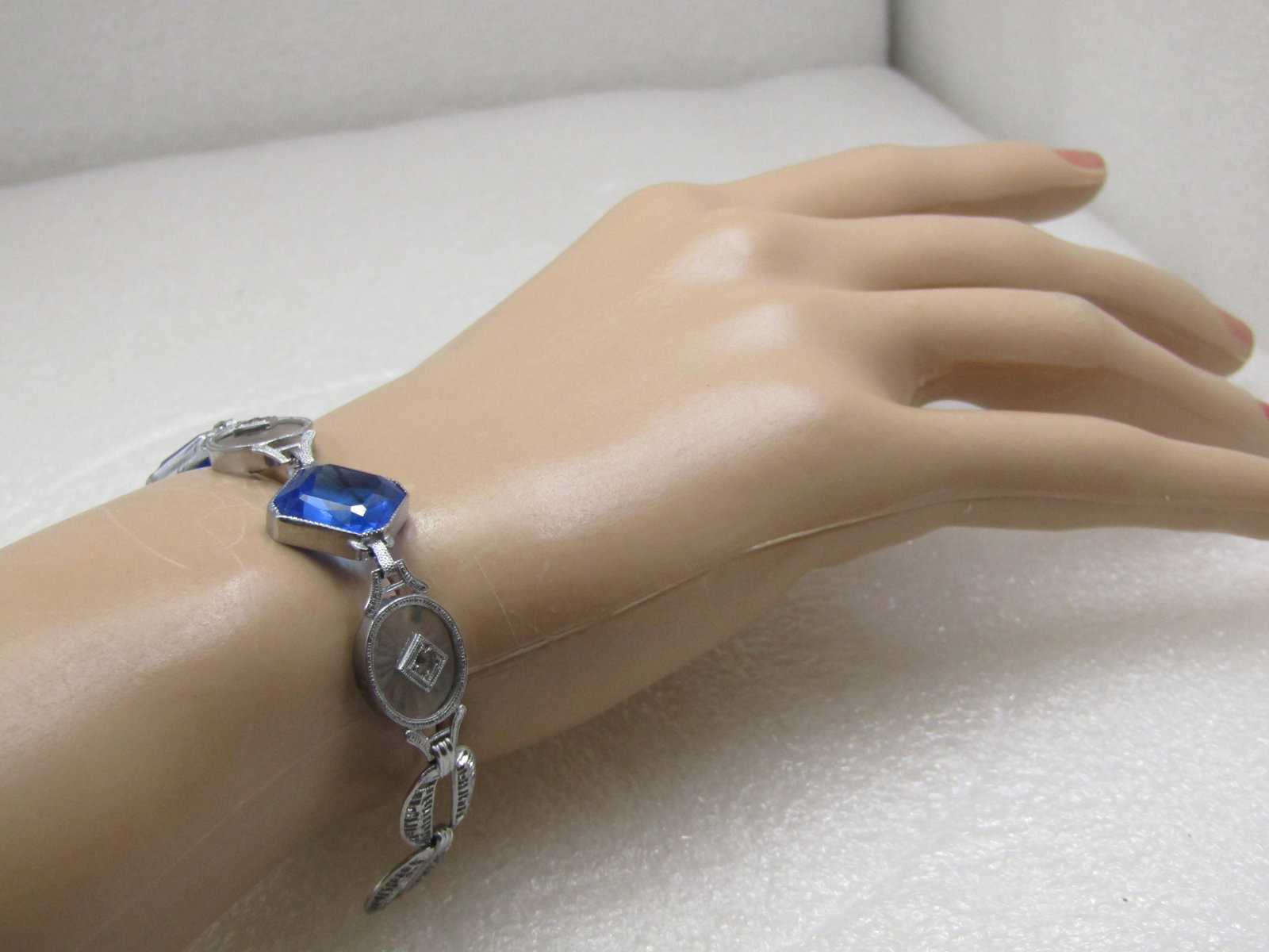 Rhodium Plated Camphor and Glass Art Deco Bracelet, 7" - 7