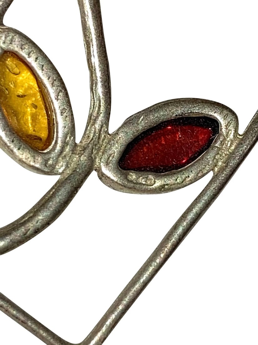 Sterling Silver Rectangle Flower Baltic Yellow and Orange Amber Earrings - 4
