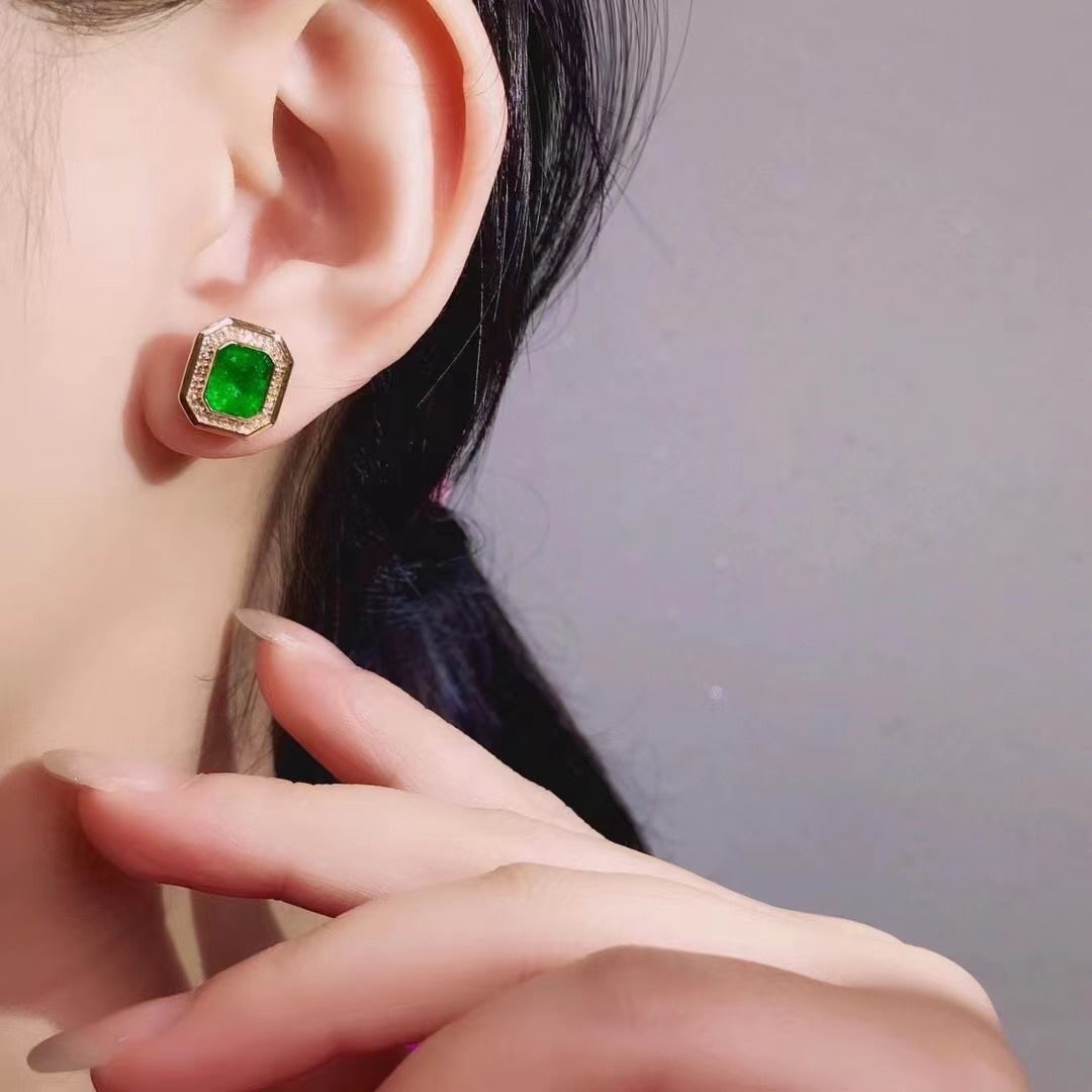 14K GOLD 2.68 CTW VIVID GREEN NATURAL EMERALD and DIAMOND EARRINGS - 2