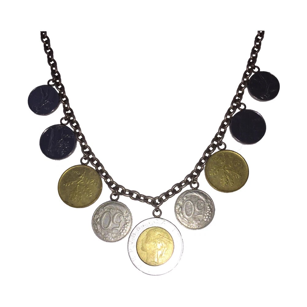 Milor Two Tone Italian Sterling Coin Dangle Charm Necklace - 2