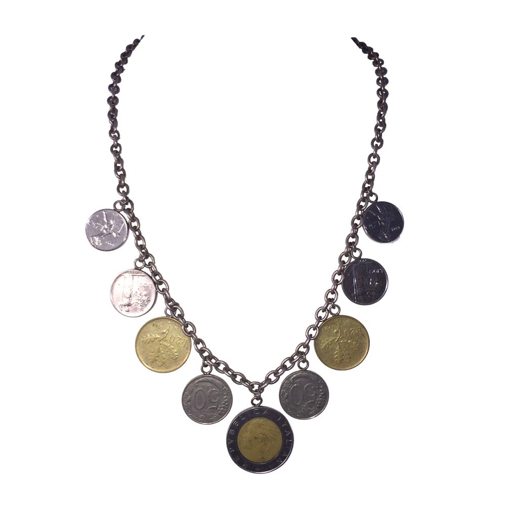 Milor Two Tone Italian Sterling Coin Dangle Charm Necklace - 3