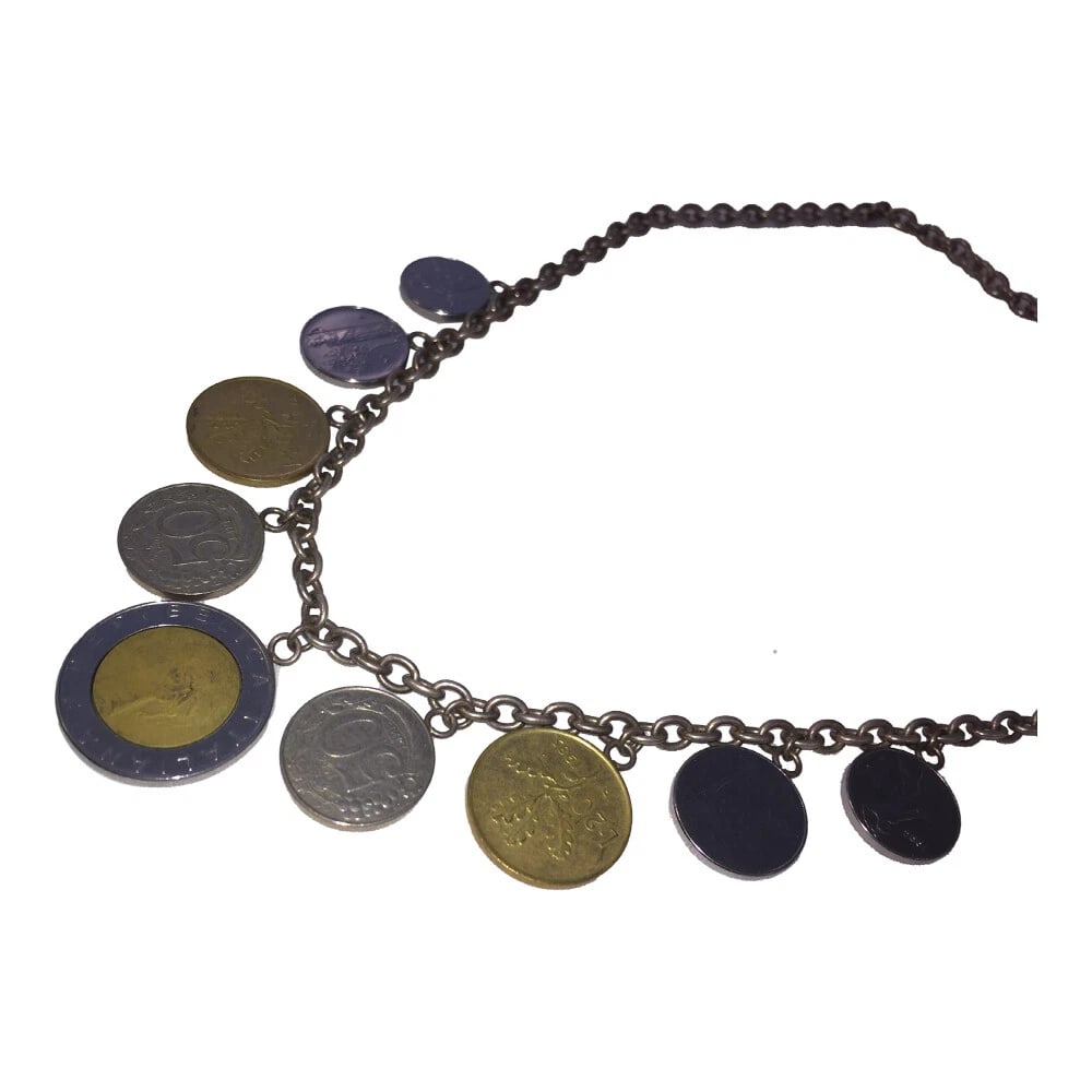 Milor Two Tone Italian Sterling Coin Dangle Charm Necklace - 4