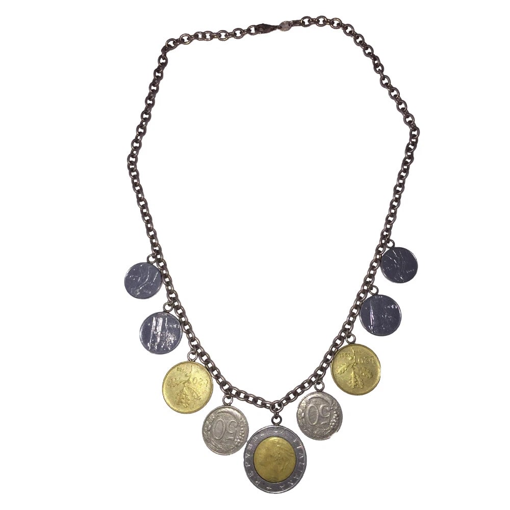 Milor Two Tone Italian Sterling Coin Dangle Charm Necklace - 6
