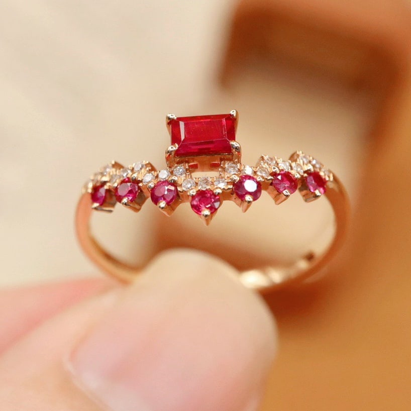 14K GOLD 0.41 CTW VIVID RED NATURAL RUBY and DIAMOND RING - 4