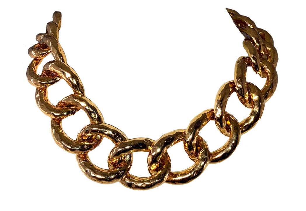 Kenneth Jay Lane KJL Runway Gold Plated Jumbo Chain Necklace: Title:Kenneth Jay Lane KJL Runway Gold Plated Jumbo Chain Necklace Description:Kenneth Jay Lane KJL Runway Gold Plated Jumbo Chain Necklace. Circa 1970's. Heavily plated in 18 kt gold over costume met