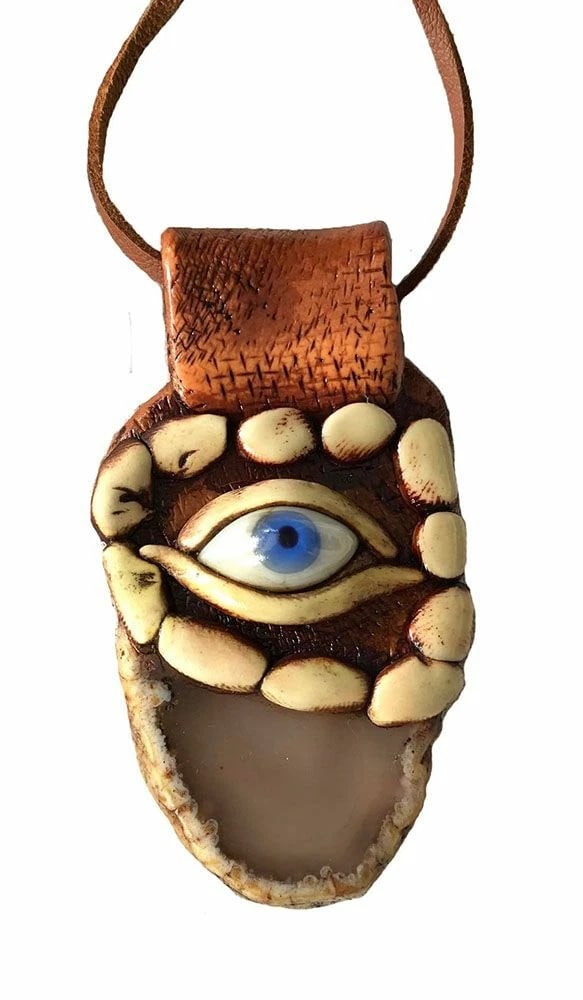 Polymer Clay New Brown Artisan Hand Made Necklace with Glass Eye Banded Agate (1 of 4)