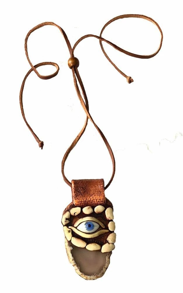 Polymer Clay New Brown Artisan Hand Made Necklace with Glass Eye Banded Agate - 3