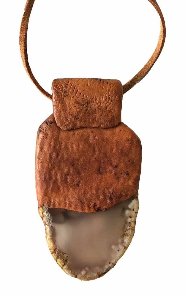Polymer Clay New Brown Artisan Hand Made Necklace with Glass Eye Banded Agate - 4
