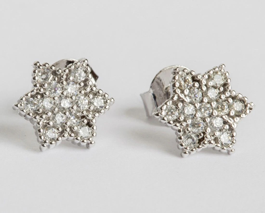 Sterling Silver Pave Cubic Zirconia Star of David Stud Earrings - 2