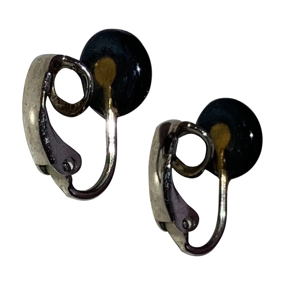 Chanel Black and Silver Coco Vintage Fashion Designer CC Clip On Earrings - 7