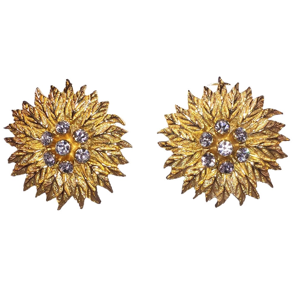 Massive Christian Dior Flower Rhinestone Earrings - 2