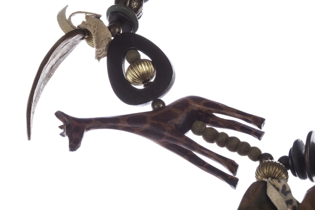 African Wood Safari Bead Charm Necklace - 4