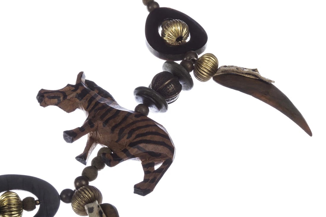 African Wood Safari Bead Charm Necklace - 5