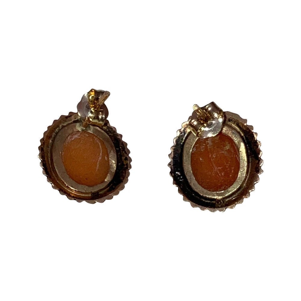 14 Kt Carnelian Shell Cameo Earrings - 7