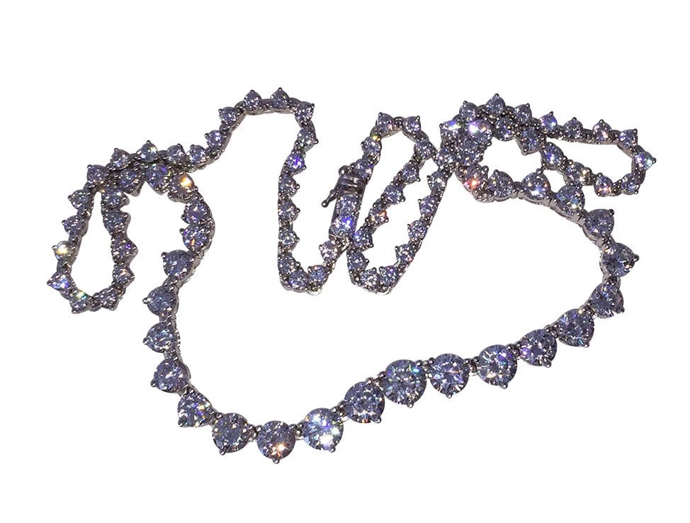 Sterling Silver Graduated Cubic Zirconia CZ Necklace - 4