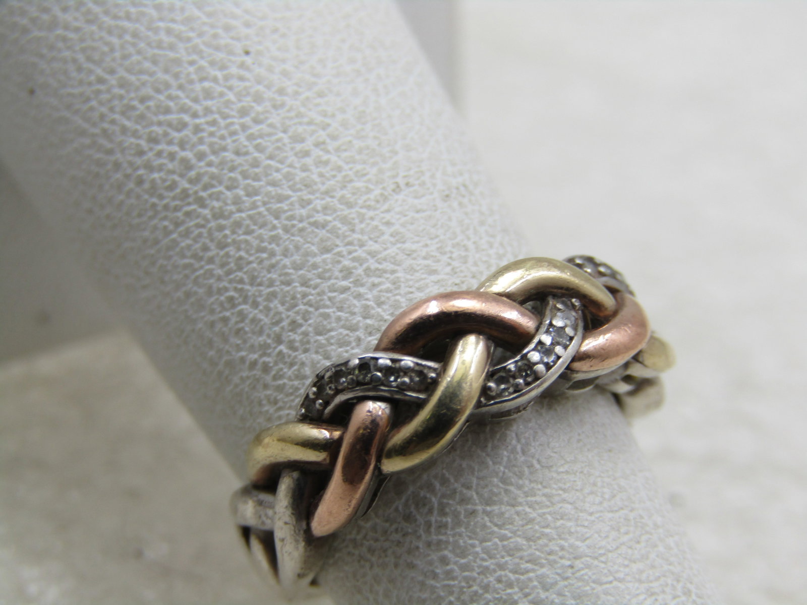 Vintage 10kt and Sterling Braided Diamond Band Ring, Sz. 5 - 2