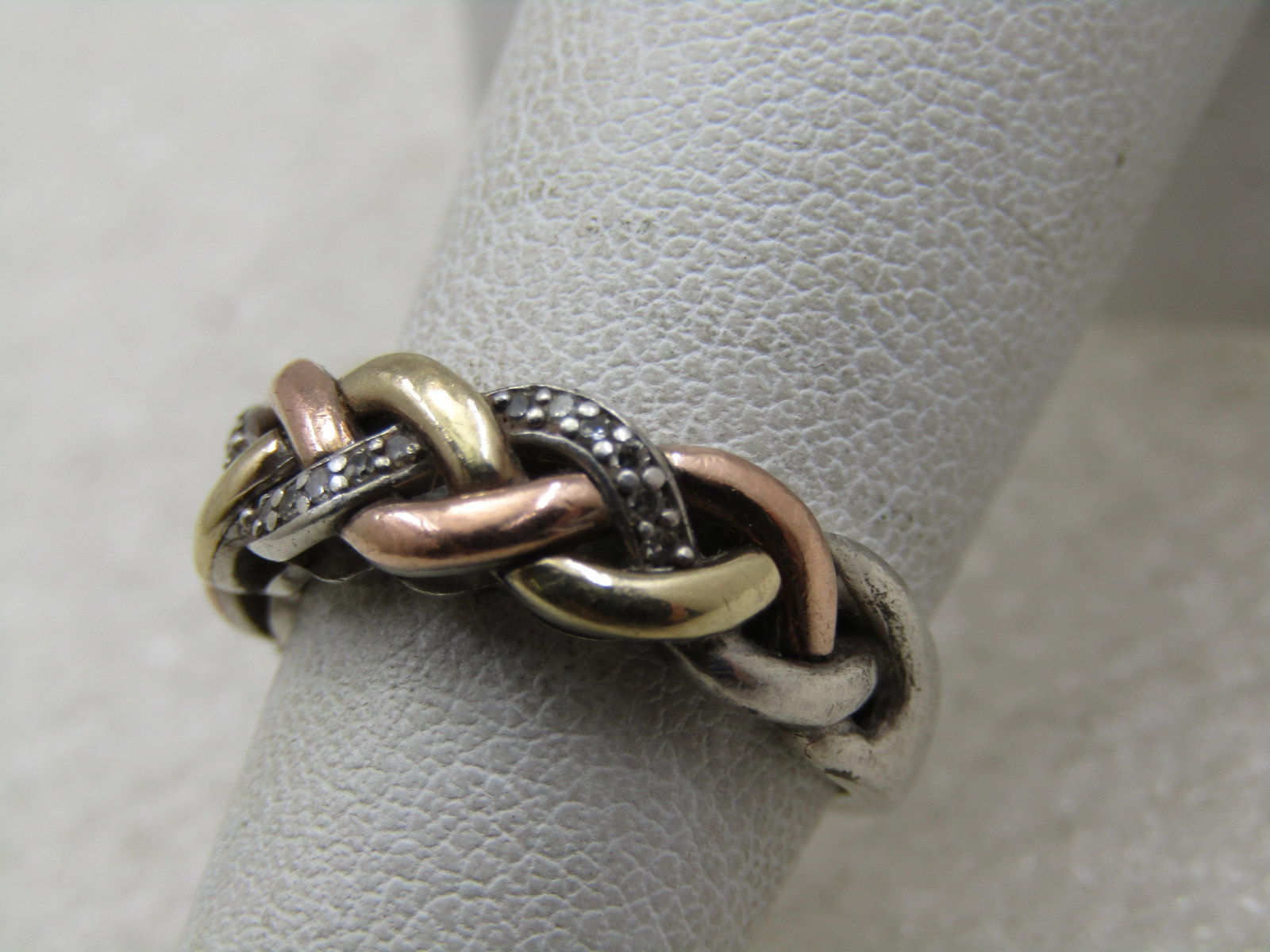 Vintage 10kt and Sterling Braided Diamond Band Ring, Sz. 5 - 3
