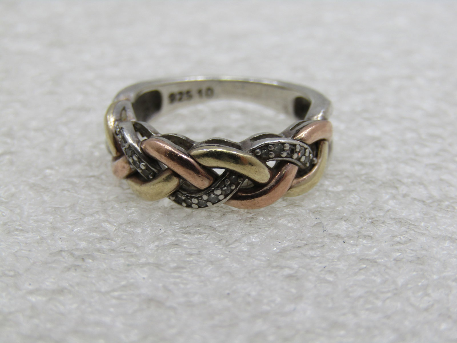 Vintage 10kt and Sterling Braided Diamond Band Ring, Sz. 5 - 4