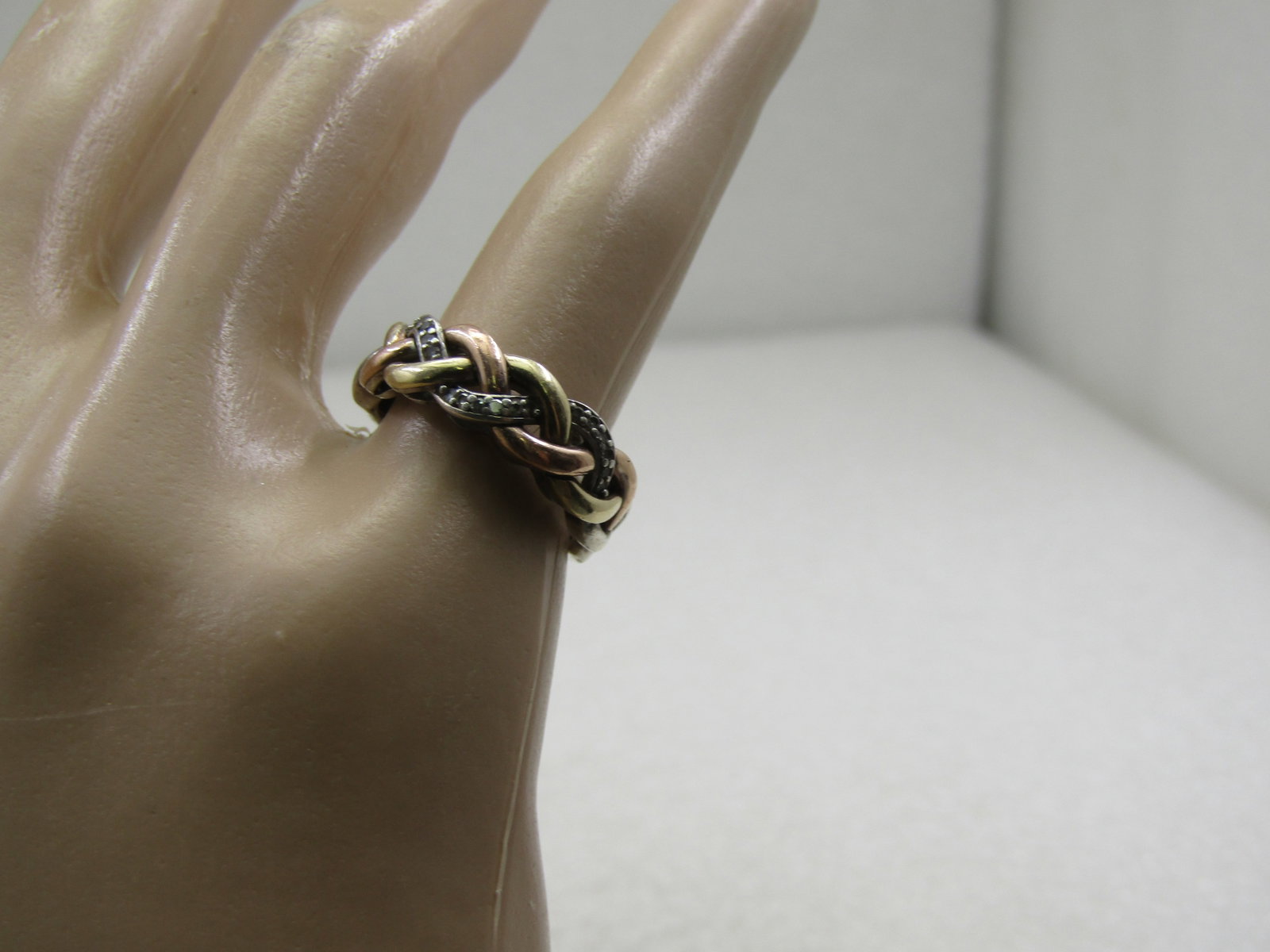 Vintage 10kt and Sterling Braided Diamond Band Ring, Sz. 5 - 6