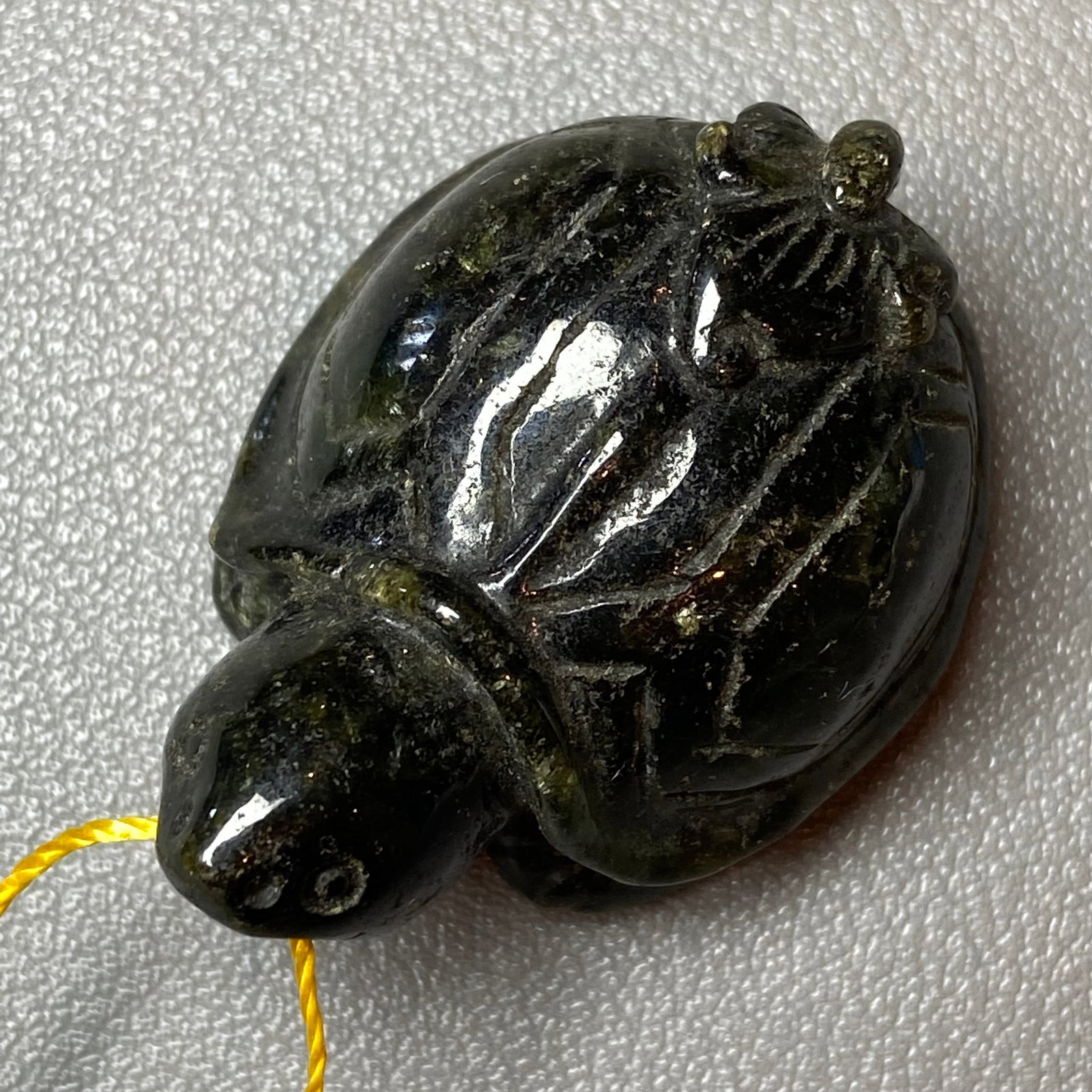 Antique Chinese Natural Ink Green Jadeite Jade carved Turtle Amulet Statue - 2