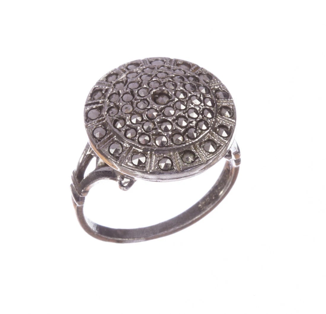 Art Deco Sterling Silver and Marcasite Circular Ring - 2