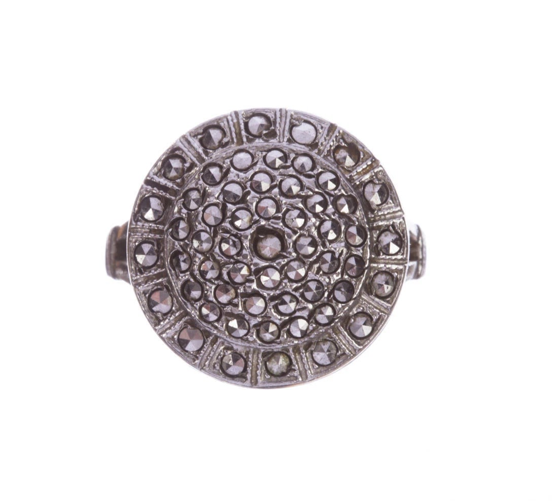 Art Deco Sterling Silver and Marcasite Circular Ring - 3
