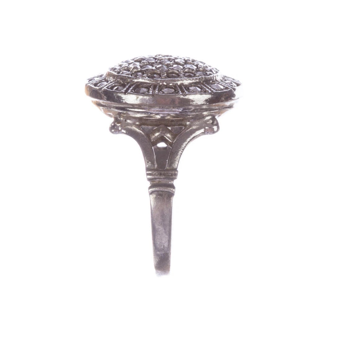 Art Deco Sterling Silver and Marcasite Circular Ring - 5