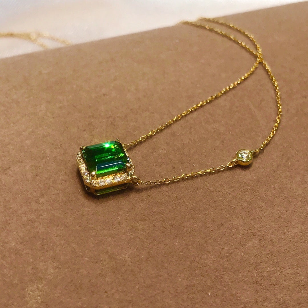 14K GOLD 1.23 CTW NATURAL TOURMALINE and DIAMOND NECKLACE - 2