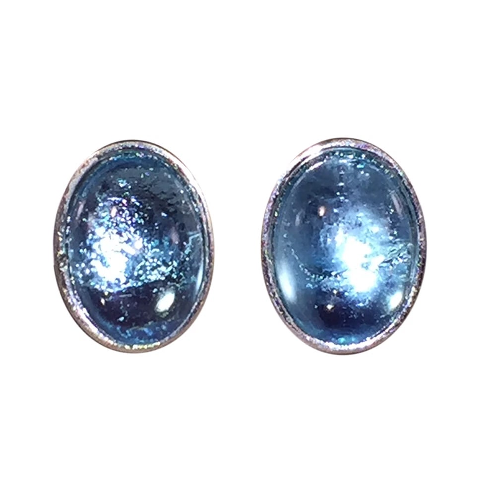 Vintge Signed Christian Dior Oval Light Blue Jelly Belly Silver Tone Earrings - 2