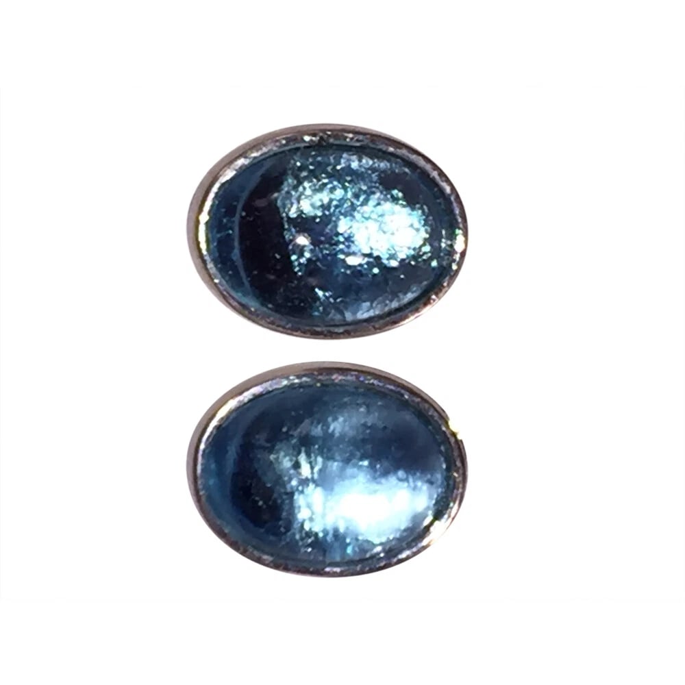 Vintge Signed Christian Dior Oval Light Blue Jelly Belly Silver Tone Earrings - 3