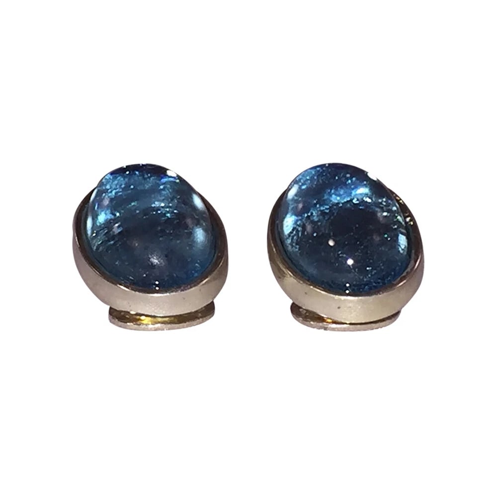 Vintge Signed Christian Dior Oval Light Blue Jelly Belly Silver Tone Earrings - 4