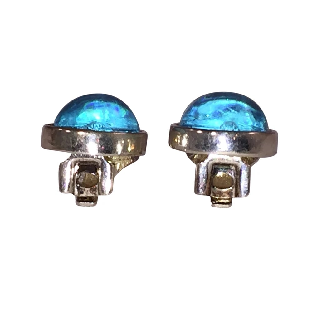 Vintge Signed Christian Dior Oval Light Blue Jelly Belly Silver Tone Earrings - 7