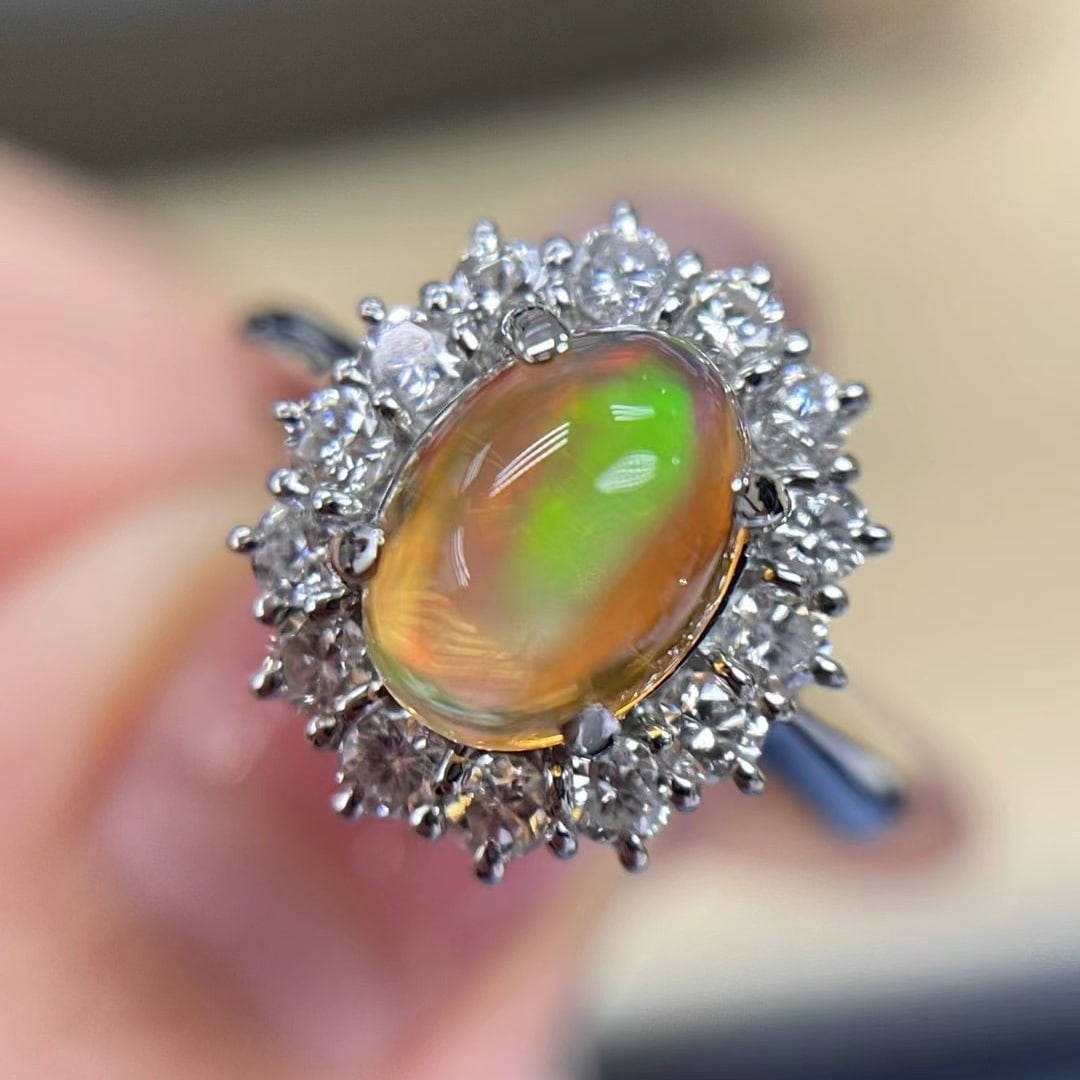 14K GOLD 2.09 CTW NATURAL OPAL and DIAMOND RING - 2