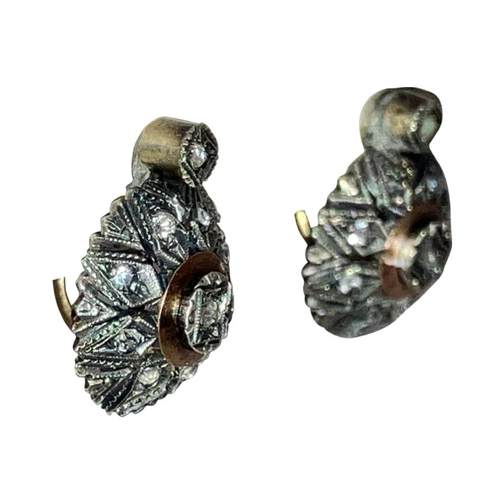 Georgian Sterling Silver 14 Kt Gold French Pasted Etched Circular Earrings - 3