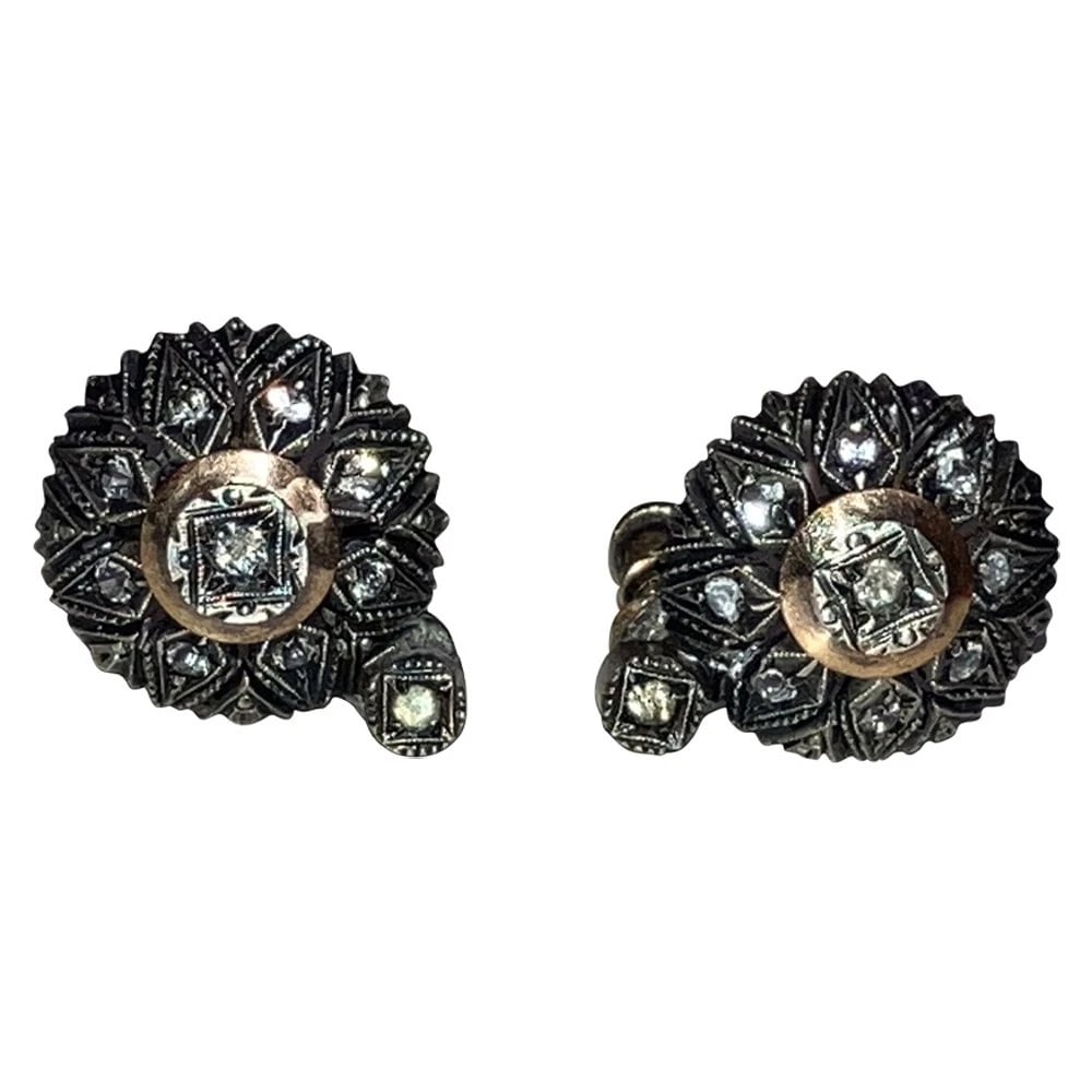 Georgian Sterling Silver 14 Kt Gold French Pasted Etched Circular Earrings - 4