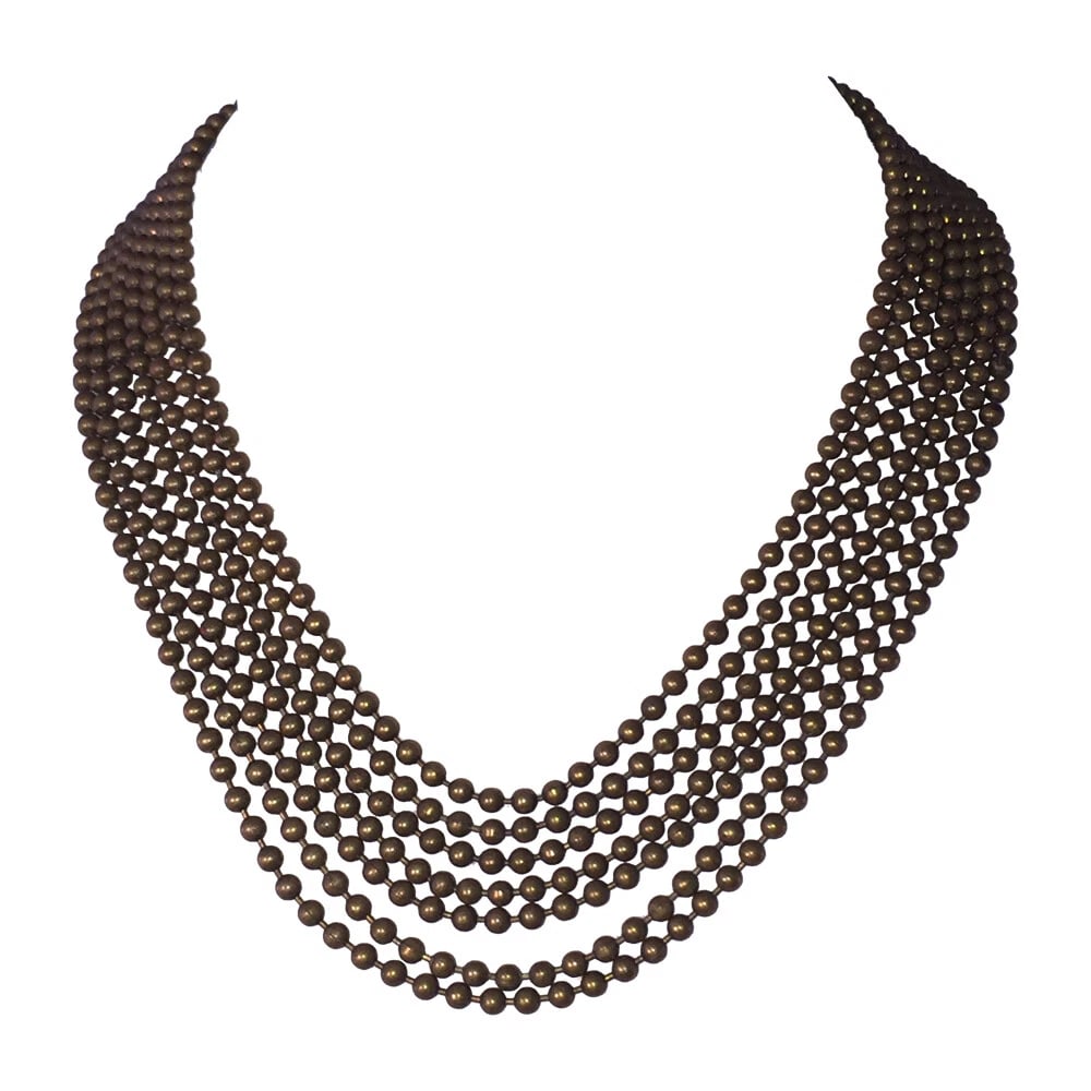 Art Deco Coro Brass Bead Multi Strand Bib Necklace - 2