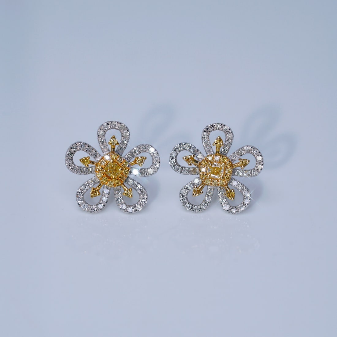 14K GOLD 0.60 CTW NATURAL YELLOW DIAMOND and DIAMOND EARRINGS - 2