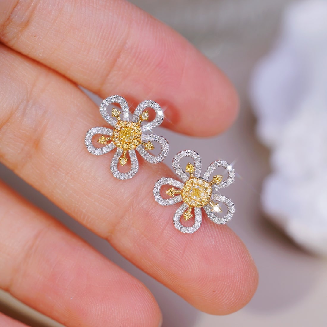 14K GOLD 0.60 CTW NATURAL YELLOW DIAMOND and DIAMOND EARRINGS - 4
