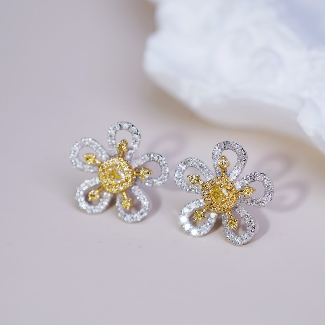14K GOLD 0.60 CTW NATURAL YELLOW DIAMOND and DIAMOND EARRINGS - 5