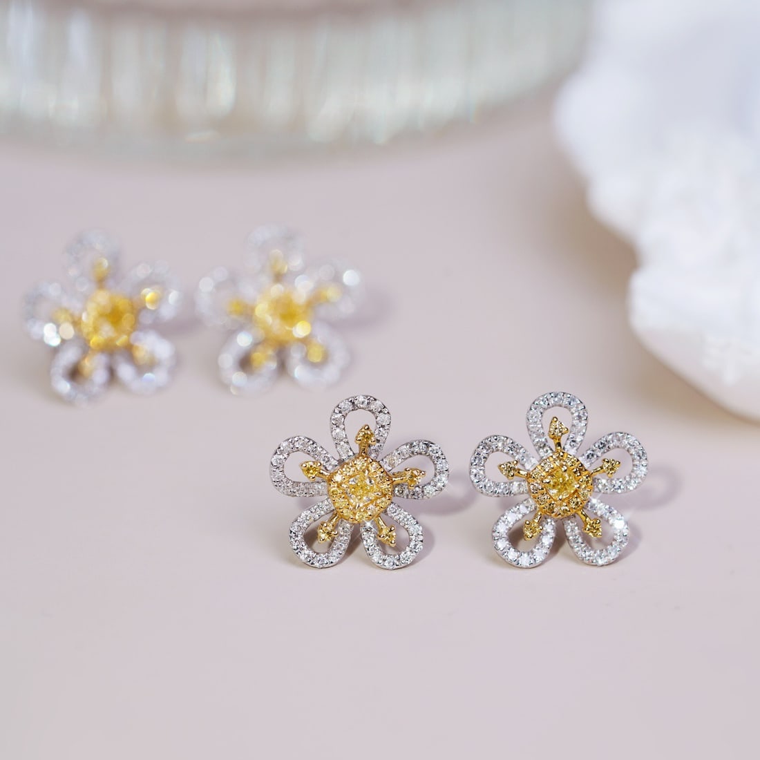 14K GOLD 0.60 CTW NATURAL YELLOW DIAMOND and DIAMOND EARRINGS - 6