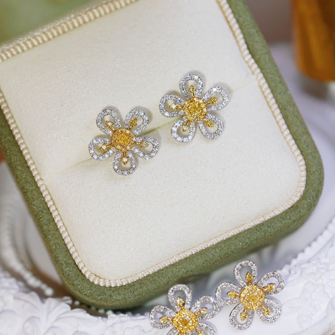 14K GOLD 0.60 CTW NATURAL YELLOW DIAMOND and DIAMOND EARRINGS - 7