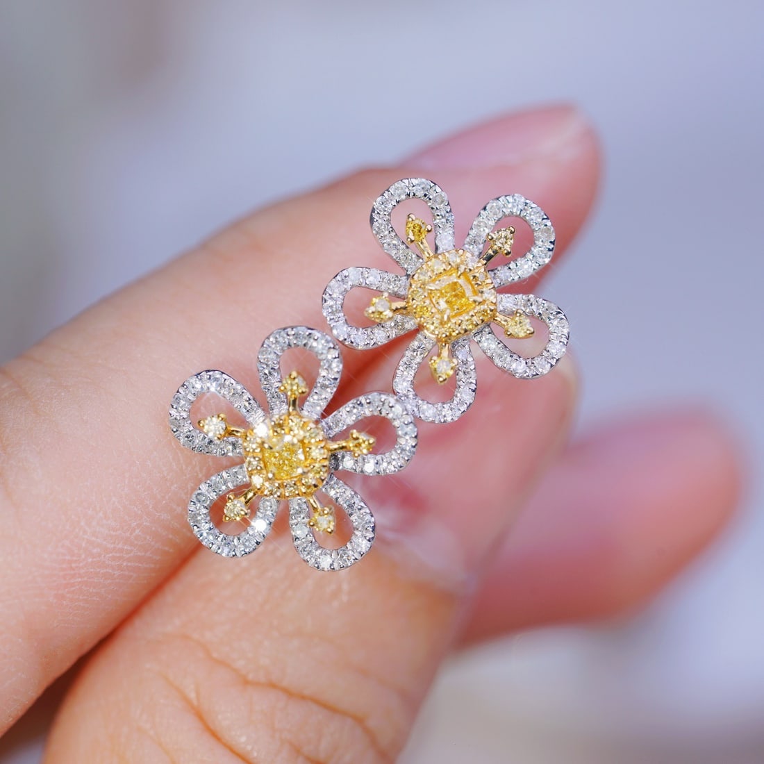 14K GOLD 0.60 CTW NATURAL YELLOW DIAMOND and DIAMOND EARRINGS - 9